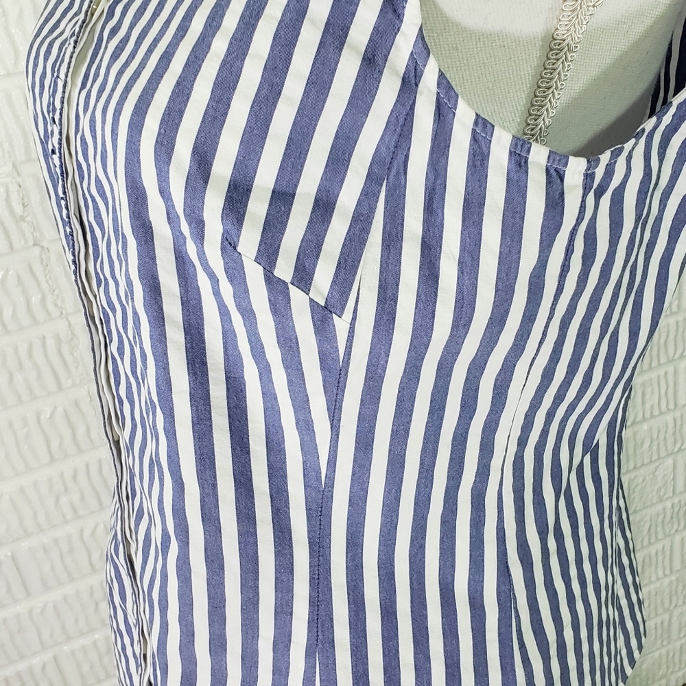 Lafayette 148 New York Blouse  Sleeveless Button Front Blue White Stripe - Picture 7 of 13